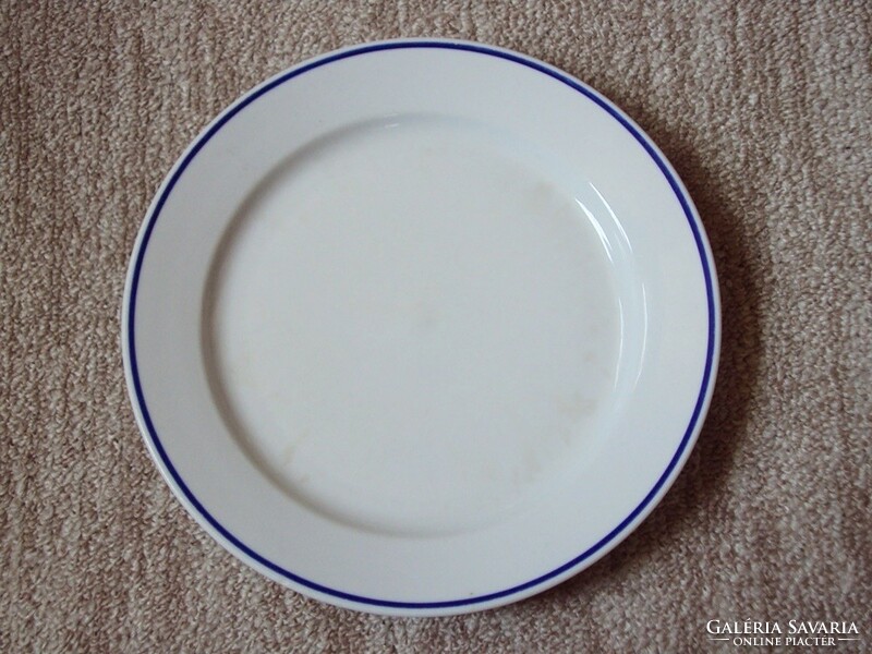 Retro old flat plate plain porcelain with blue border, factory kitchen