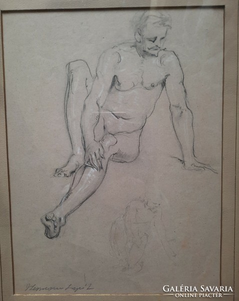 Herman lipót: men twice, original marked pencil drawing