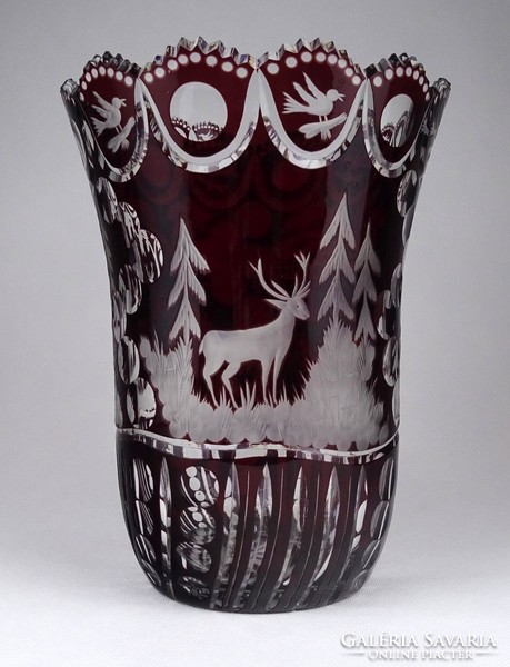 1I592 beautiful eggerman deer bird burgundy crystal vase 25.5 Cm