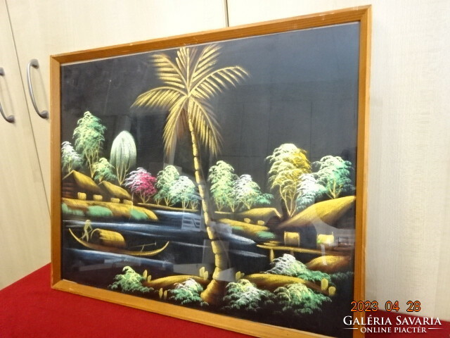 Fekete selyemre festett kép, mérete 41 x 51 cm. Jókai.