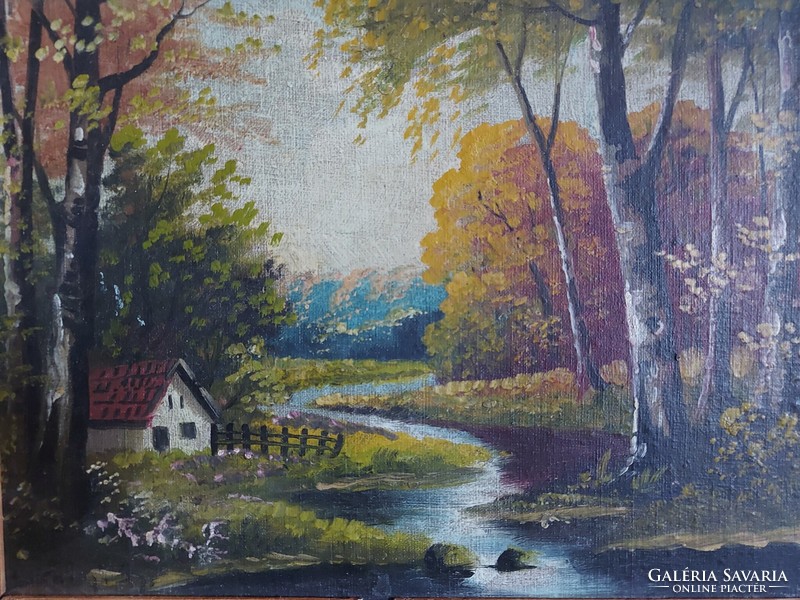 Bakony gy. Signed painting - forest landscape, oil on canvas/paper 497