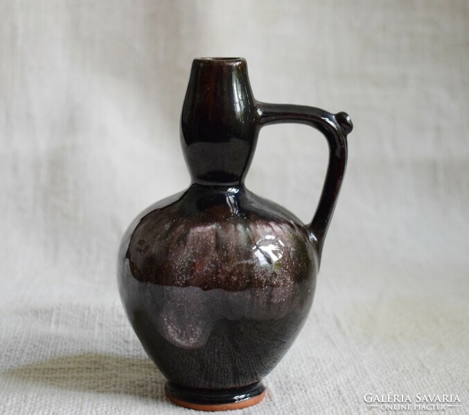 Painted glazed retro jug, drinking jug, 8 x 14.5 cm