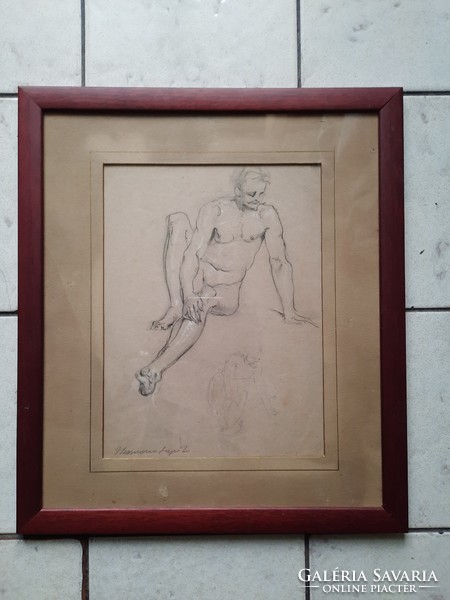 Herman lipót: men twice, original marked pencil drawing