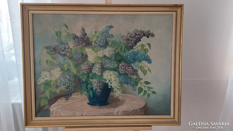 (K) beautiful antique flower still life painting balogh a. With marking, 90x70 cm frame