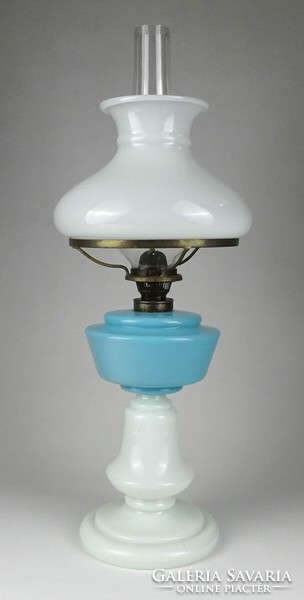1L977 antique milk white blown glass kerosene lamp with cover and cylinder 47 cm
