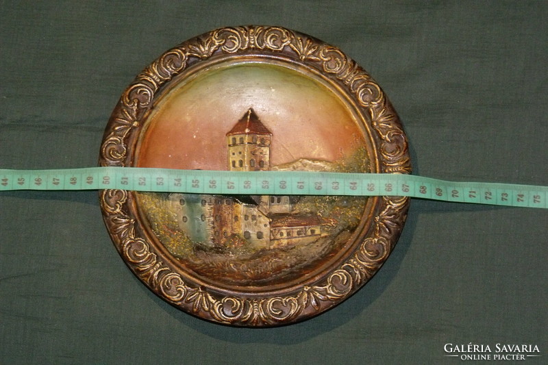 Austrian folk art potter's majolica bas-relief castle detail late 1800s