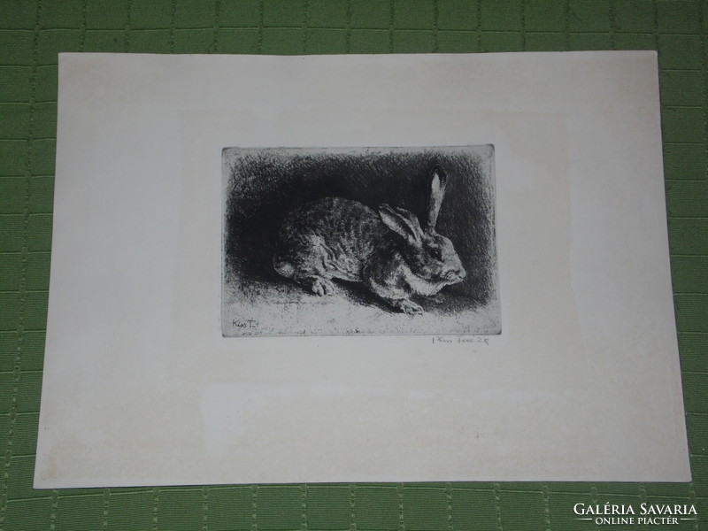 Terezia Kiss - rabbit, indicated-right, ball at the bottom, etching, 19x14, - 43x31
