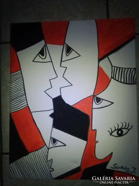 Signed cubist style. A work of painting