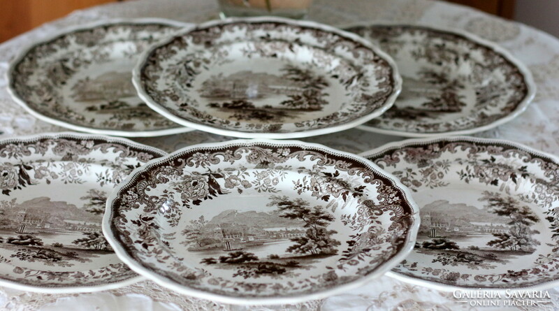 Antik Davenport, angol fajansz 6 db tányér, nagyon szép állapotban