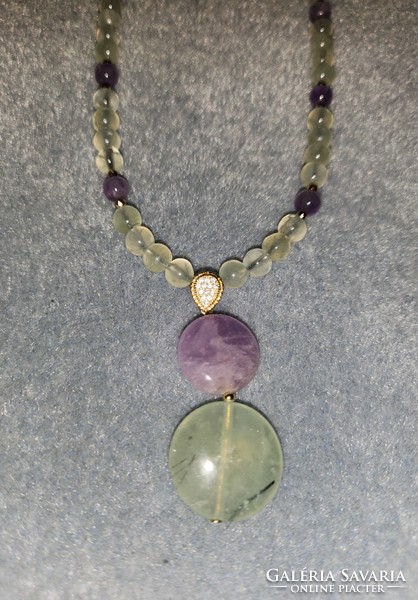 Special Amethyst Prehnite Gemstone Chakra Necklace New