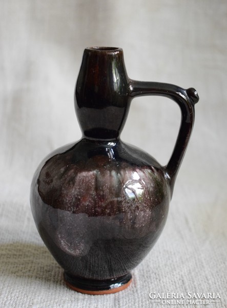 Painted glazed retro jug, drinking jug, 8 x 14.5 cm