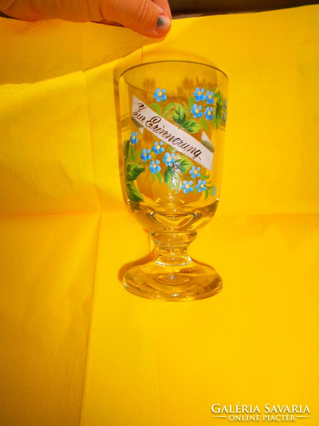 Enamel-painted, thick-walled Kura glass with a forget-me-not motif