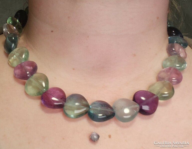 Giant fluorite heart gemstone necklace 478.5 Carat, 925 silver new