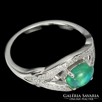 Genuine Ethiopian green opal silver ring size 6
