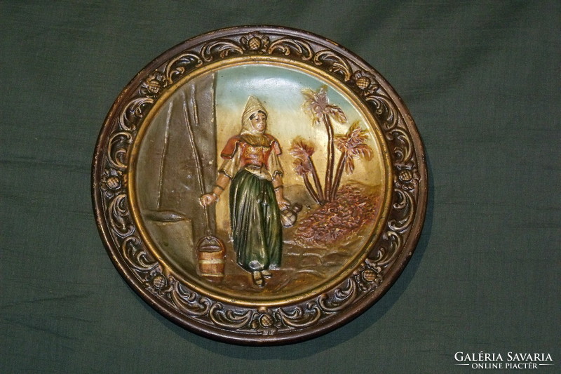 Austrian folk art potter majolica relief Eastern Arab Turkish warrior late 1800s -damaged-