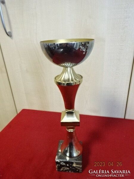 Gold-plated goblet on a marble base, height 29 cm. Jokai.