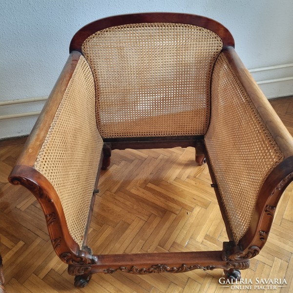 2 Viennese Baroque antique rattan armchairs, with flawless braiding