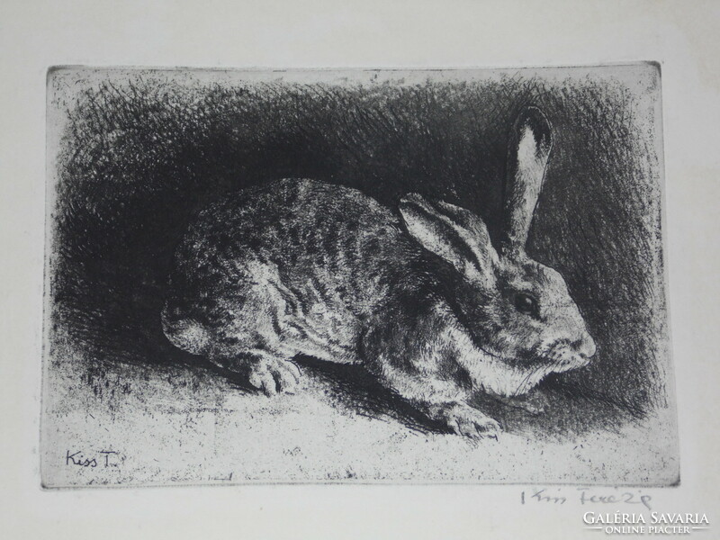 Terezia Kiss - rabbit, indicated-right, ball at the bottom, etching, 19x14, - 43x31