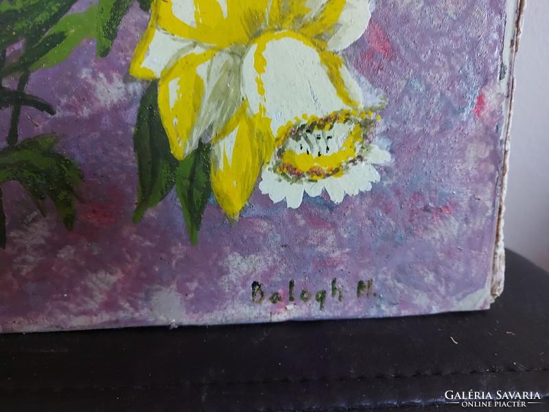 Balogh m. Signed painting - still life with flowers - oil on paper and glass - 501