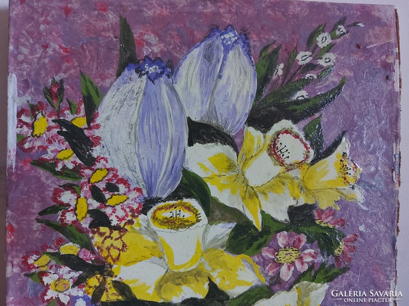 Balogh M. Szignált festmény - Csendélet virágokkall - olaj papíron és üvegen - 501