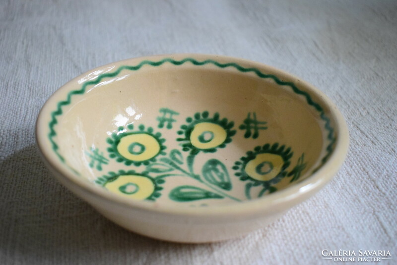 Painted glazed folk ethnographic ceramic wall plate, bowl, 16.5 x 5 cm marked