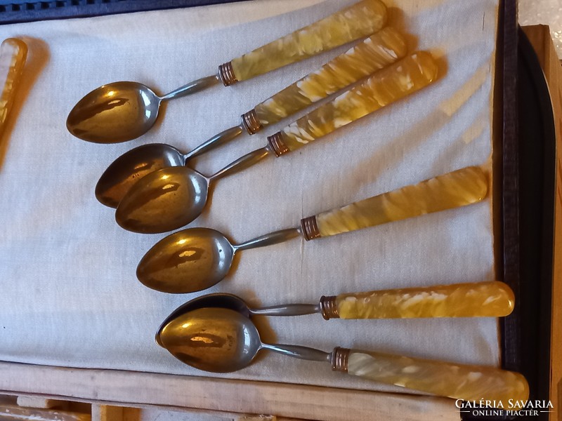 6 vinyl French art deco tea/coffee spoons combined with copper / tableware/cutlery