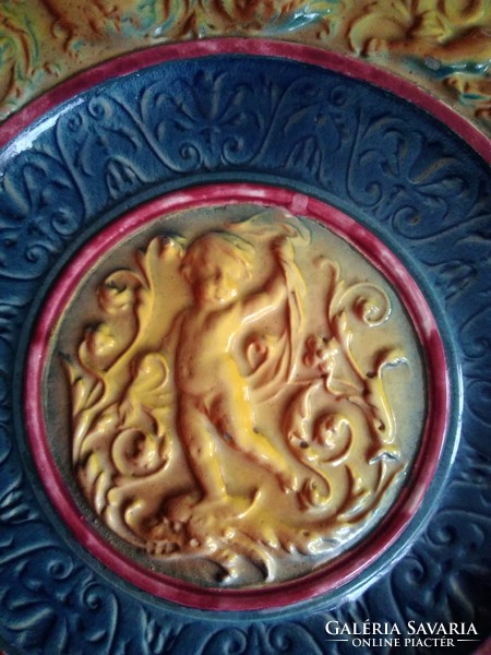 Schütz blansko majolica wall plate from the 1890s with angels and putti!