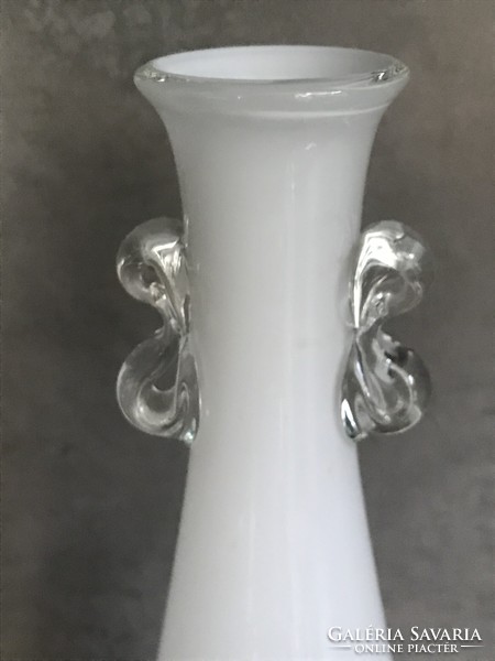 Double-layered glass vase with small ears, 25 cm high