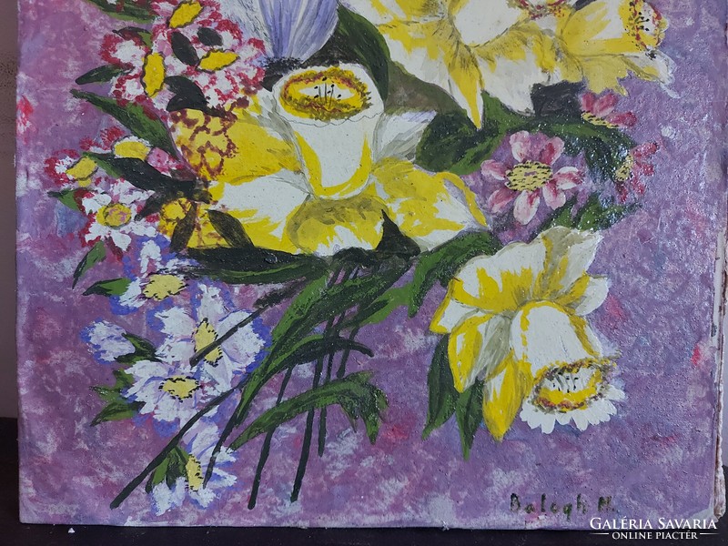 Balogh m. Signed painting - still life with flowers - oil on paper and glass - 501