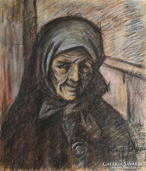 Nagy István(1873-1937): Gondokba merülten. Jelzett pasztell festmény.