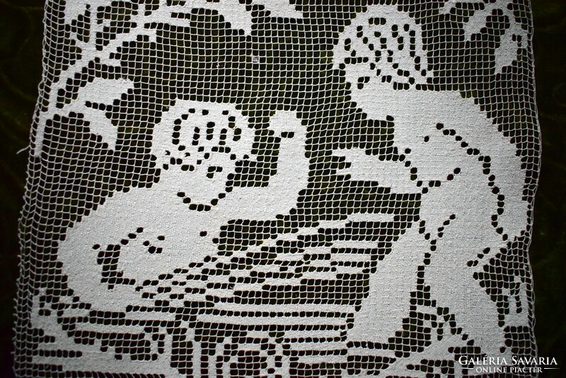 Antique lace putto tablecloth, curtain, decorative pillow, picture insert 24 x 24 cm filet