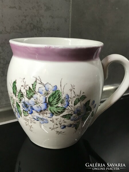 Antique porcelain cup with a blue flower pattern, 13.5 cm high