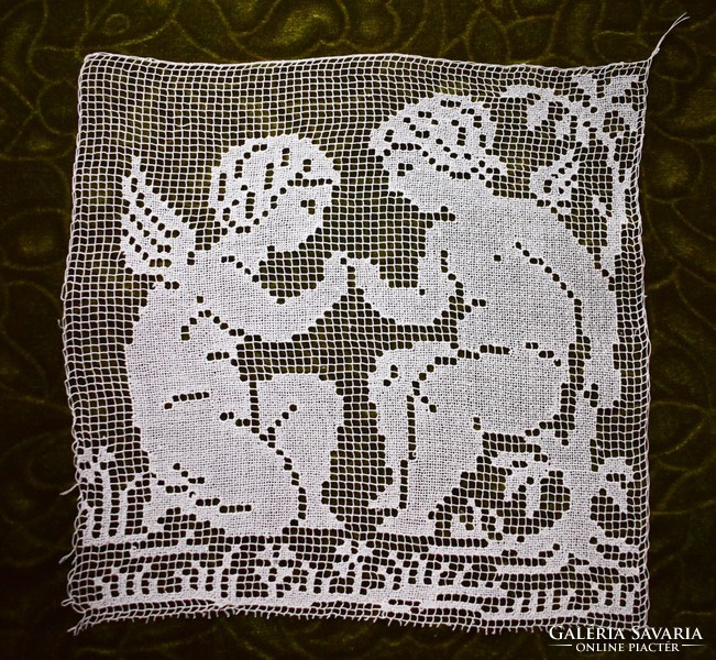 Antique lace putto tablecloth, curtain, decorative pillow, picture insert 25 x 23 cm filet