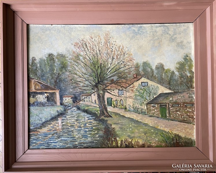Stream on the edge of the village - big oil painting!
