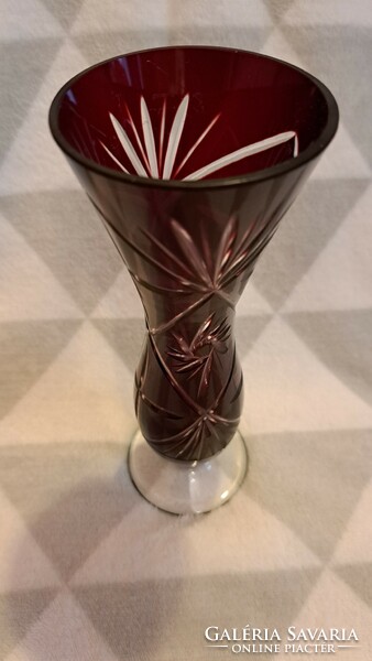 Talpas bíbor üveg váza, kristályváza (L3691)