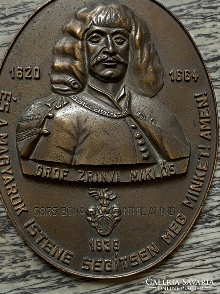 Count Miklós Zrinyi 1939 plaque on marble slab 19.5 x 26.5 cm