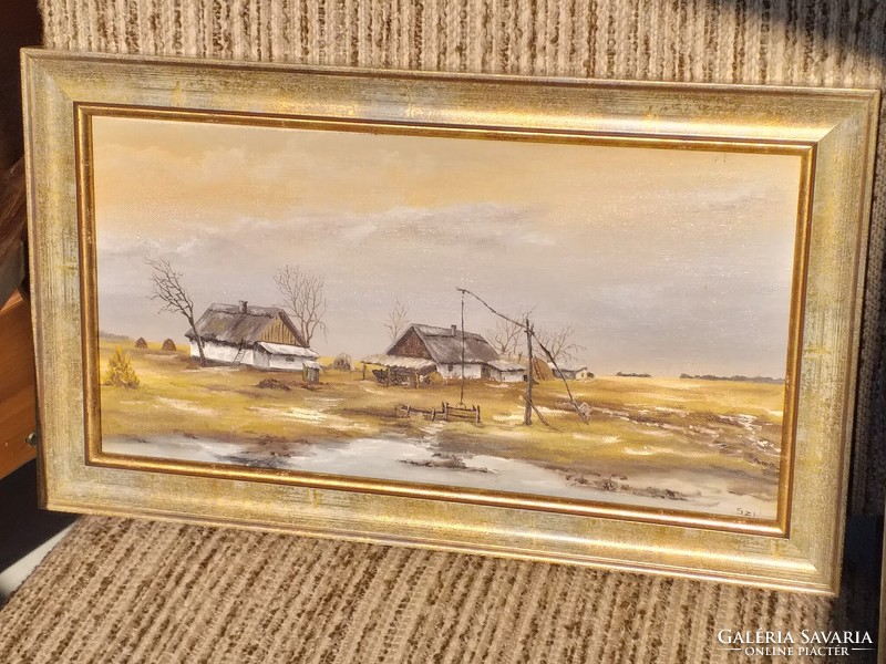 Framed painting - farmstead with boom