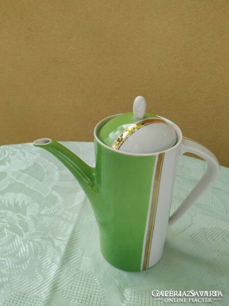 Hollóházi kávés kiöntő, zöld-fehér színben eladó! Pótlásra