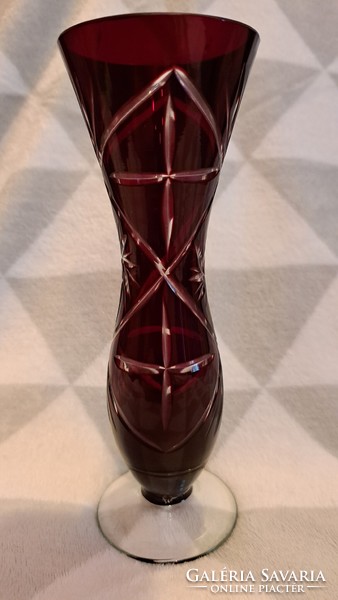 Footed crimson glass vase, crystal vase (l3691)