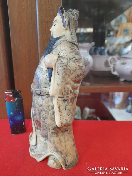 Chinese wise carved, painted grease stone figure, statue. 18.5 Cm.