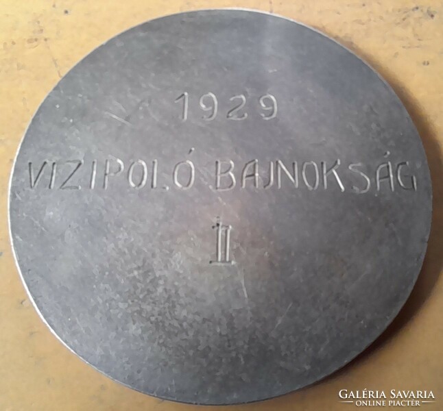 25 . Sports medal, award, plaque. M.U.Sz.B.É. Water Polo 1929. 50mm 44.3g. Ag silver. Lb striker.