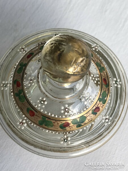 Antique, hand-painted bonbonnier with gilding, 13.5 cm high