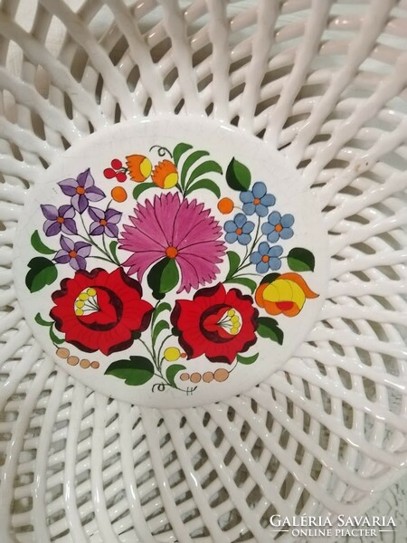 Kalocsai porcelain, openwork pattern, hand painted centerpiece 19 x 4.5 Cm