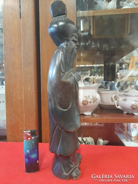 Chinese sage wood carving, hand carved statue. 30.5 Cm.