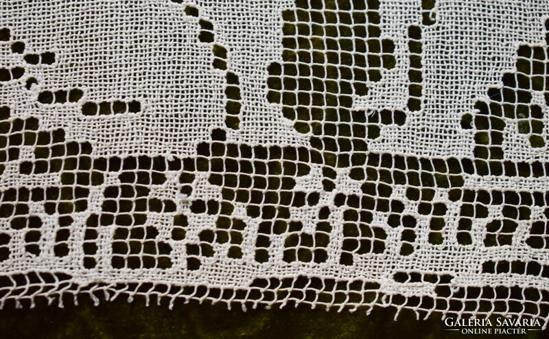 Antique lace putto tablecloth, curtain, decorative pillow, picture insert 25 x 23 cm filet