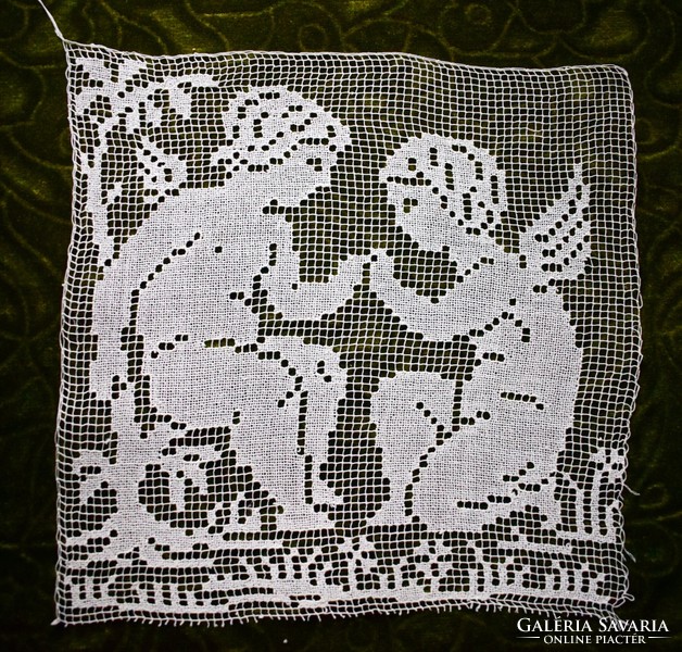 Antique lace putto tablecloth, curtain, decorative pillow, picture insert 25 x 23 cm filet