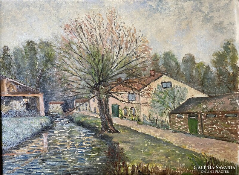Stream on the edge of the village - big oil painting!