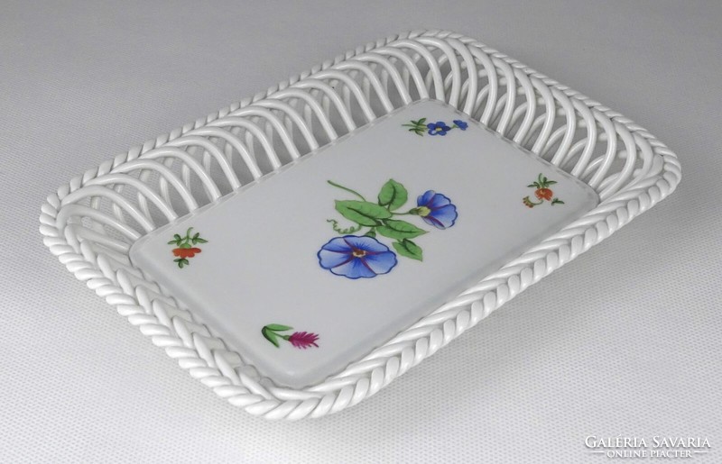 1M855 blue floral openwork woven Herend porcelain serving bowl 14 x 19 cm