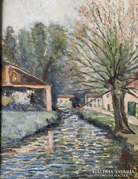 Stream on the edge of the village - big oil painting!