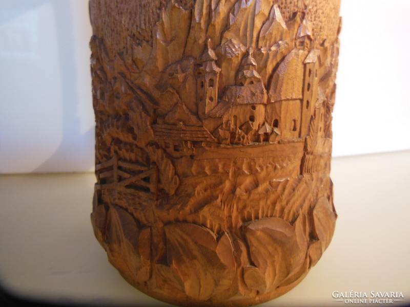 Cup - wood - 1933 year! - 2 Liter - hand carved - detailed - 38 x 19 x 14 cm